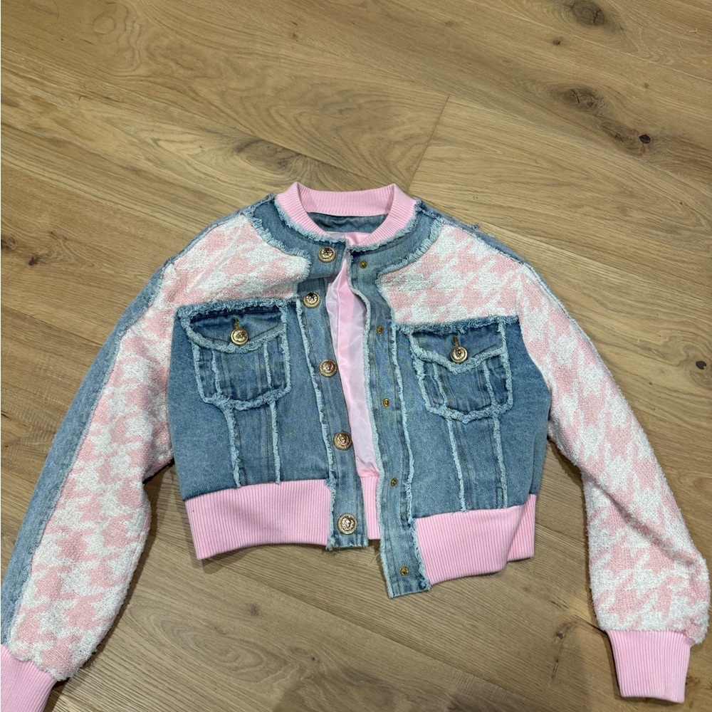Pink and Blue Denim Jacket